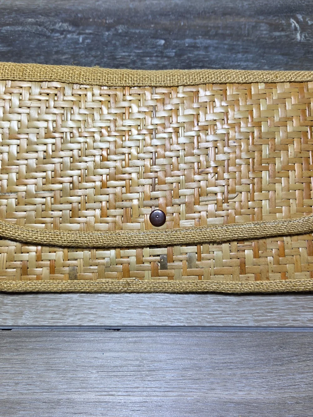 Woven Natural Fiber Envelope Clutch Purse Snap Closure Boho